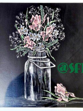 Original Art Flowers In Jar By Deana Daly Signed Matted And Framed Cottagecore